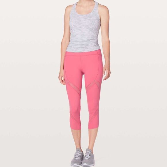 Lululemon On Pace Crop 21” Hot Pink Glossy Nulux Fast Free Pockets Like New 4 - Picture 3 of 12